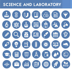 一套平面设计科学和实验室图标收集