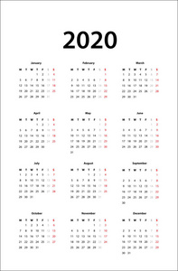 日历 20202020 的简单日历模板