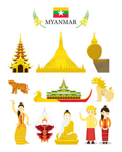缅甸的地标和文化对象集图片