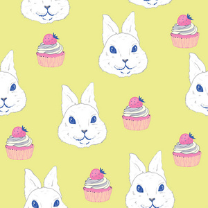 兔子和纸杯蛋糕无缝模式