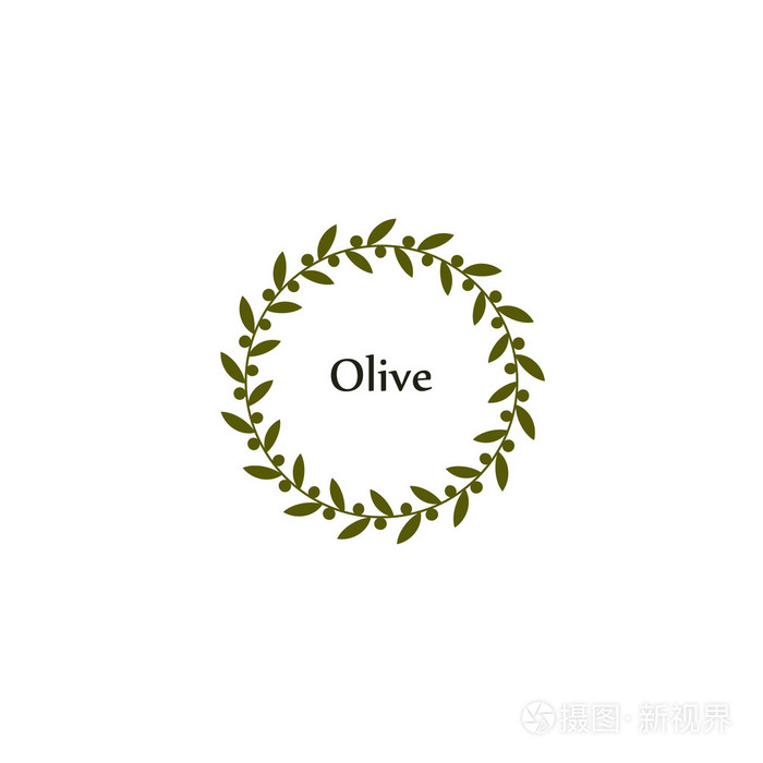 孤立的圆形绿色橄榄枝矢量标志. 环状形状.