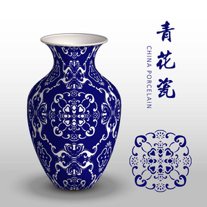 海军蓝色中国瓷花瓶螺旋曲线链花
