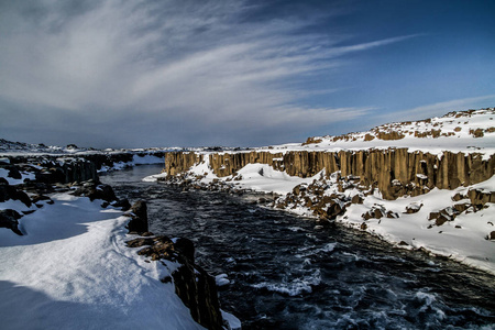 冰岛东北部 Vatnajkull 国家公园的 Dettifoss 瀑布. Detifoss 瀑布欧洲最强大的瀑布之一。冬季景观