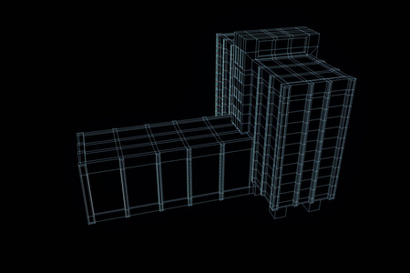 线框全息图风格的建筑。漂亮的 3d 渲染