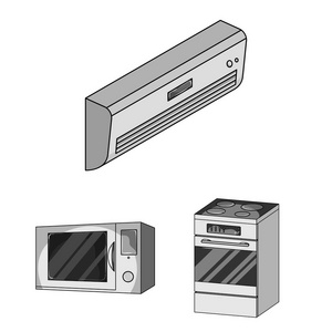 智能家电单色图标集合中的设计。现代家电矢量符号股票网站插图