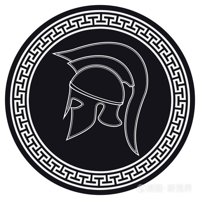 古代希腊头盔以冠在盾牌上白色黑色