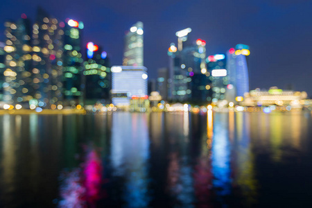 城市模糊散景光新加坡城市在暮光之城海旁