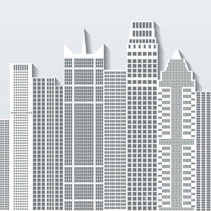 现代城市景观矢量图和办公大楼和摩天大楼.b 部分插画