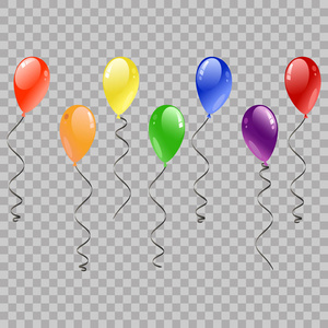 喜庆气球飞党和透明背景上的庆祝活动。丰富多彩的现实氦气球。党的生日 周年纪念 庆典的装饰。多彩多姿的设计