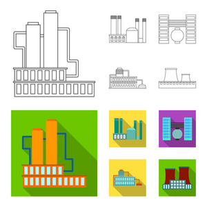 工业生产。工厂集合图标的轮廓, 平面风格矢量符号股票插画网站