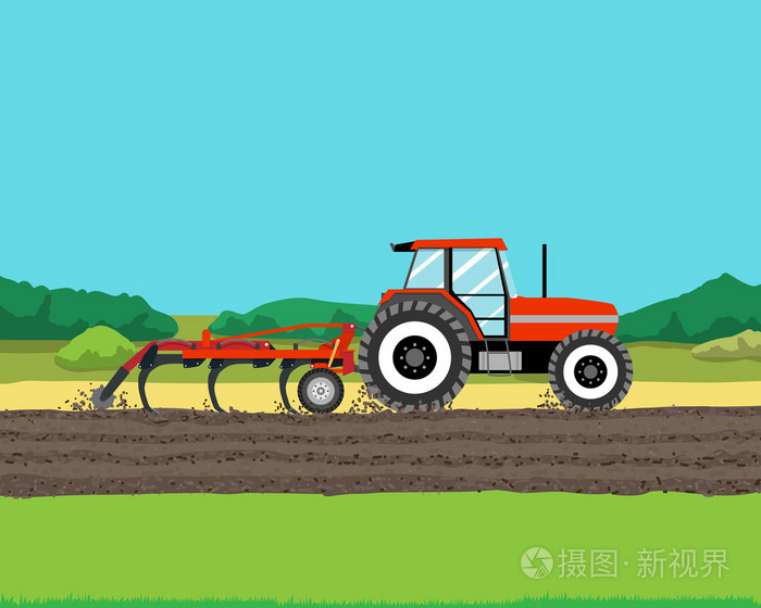 拖拉机犁地种庄稼.农业.矢量图