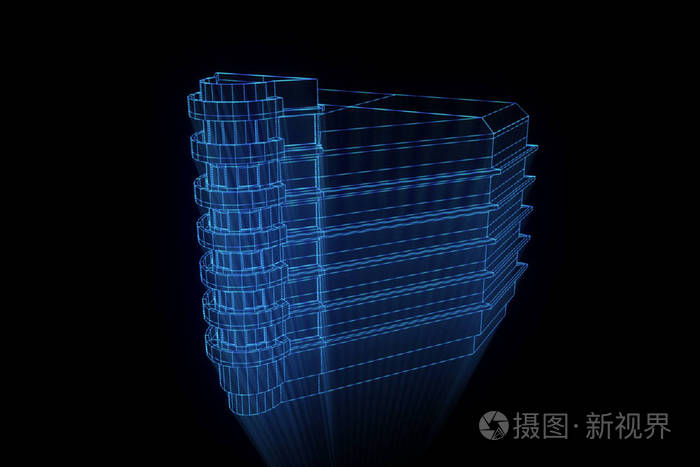 线框全息图风格的建筑漂亮的3d渲染