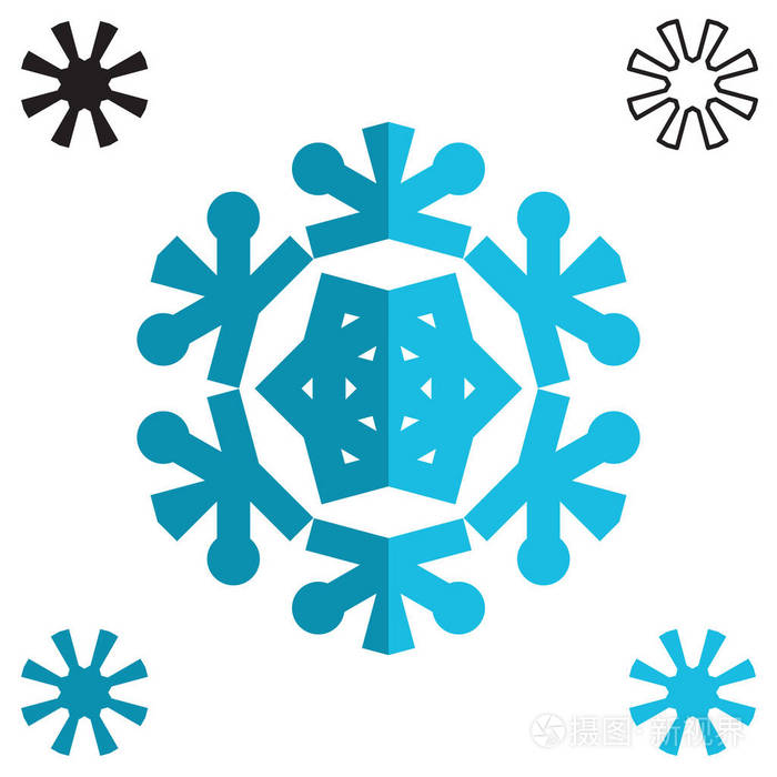 在白色背景上隔离的雪花图标雪片元素用于冬季设计和装饰冰箱矢量符号