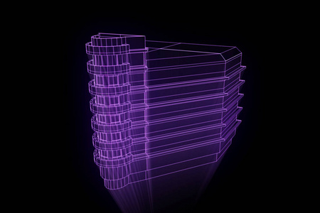 线框全息图风格的建筑。漂亮的 3d 渲染