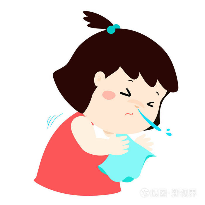 小女孩打喷嚏卡通矢量