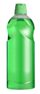 透明塑料容器, 绿色液体在白色背景下分离