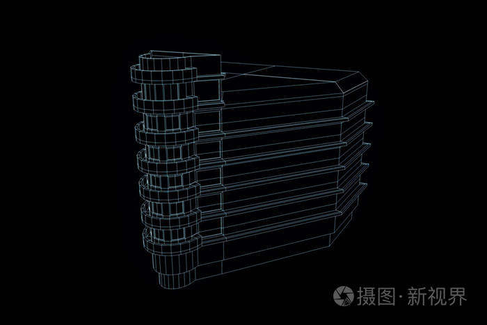 线框全息图风格的建筑漂亮的3d渲染