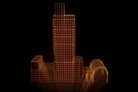 线框全息图风格的建筑。漂亮的 3d 渲染