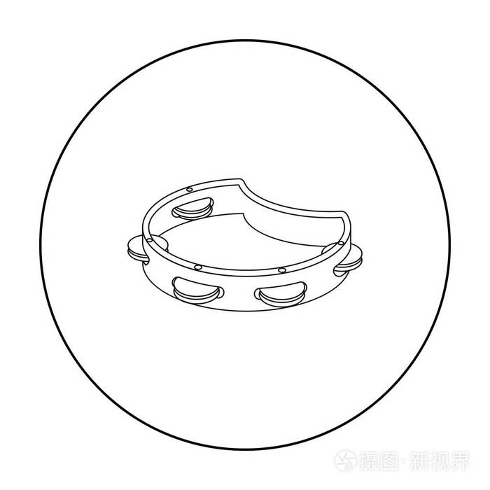 在白色背景上孤立的大纲样式的铃鼓图标乐器的符号股票矢量图