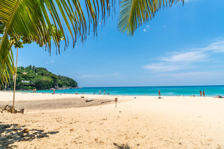 美丽的热带海滩和海与椰子棕榈树在天堂海岛假日假期概念