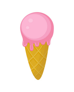 彩色粉红色冰淇淋在锥向量插图隔离