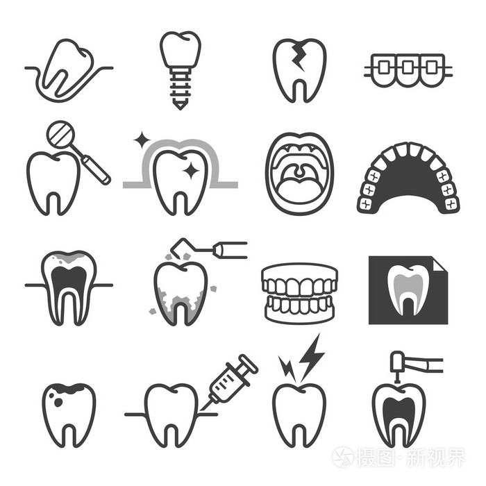 牙科牙齿图标.矢量图