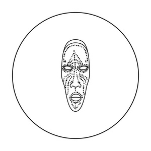 非洲面具在白色背景上孤立的大纲样式图标。博物馆的象征股票矢量图