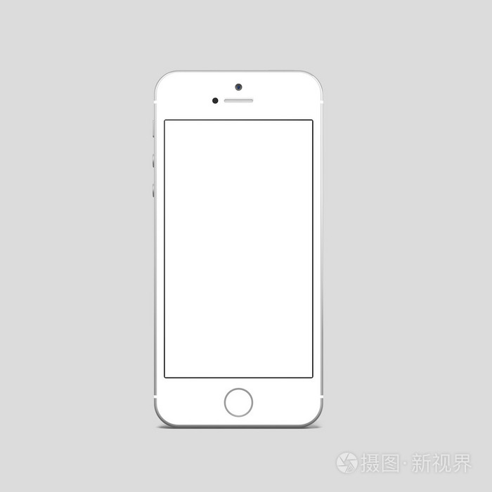 白色现代智能手机与空白的屏幕,在灰色的工作室