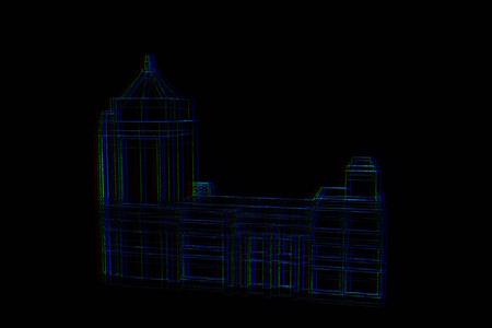 线框全息图风格的建筑。漂亮的 3d 渲染