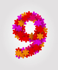 花卉的数字。五颜六色的鲜花。9 号