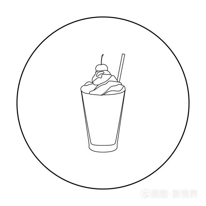 与顶级图标,在白色背景上孤立的大纲样式樱桃奶昔.