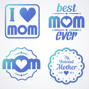 快乐的母亲节刻字书法标志和徽章设置。矢量设计元素贺卡和其他打印模板