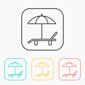 海滩矢量彩色图标集。伞和甲板上的椅子