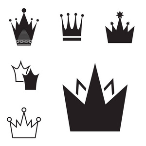 简单的黑色皇冠图标集孤立