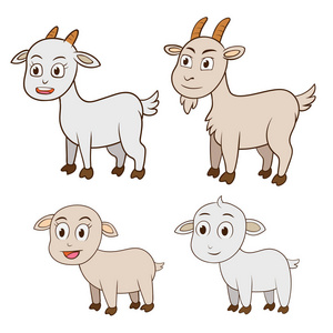 家庭山羊和孩子，在白色背景上的矢量图