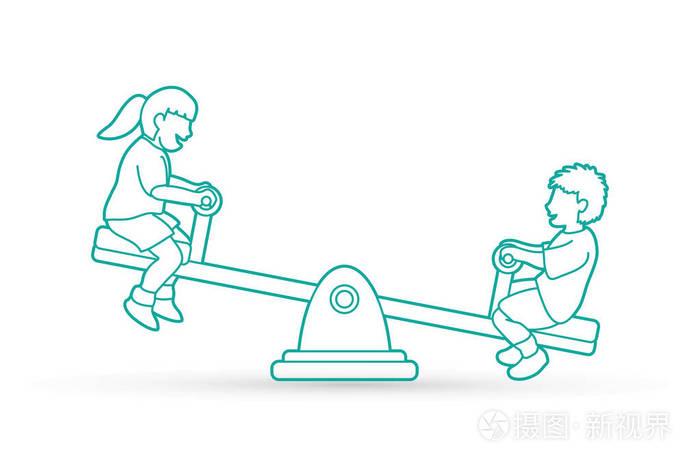 快乐的孩子,小的男孩和女孩一起玩跷跷板