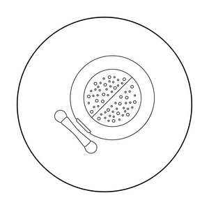 脸上的粉在白色背景上孤立的大纲样式图标。弥补象征股票矢量图