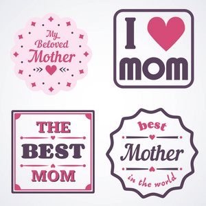 快乐的母亲节刻字书法标志和徽章设置。矢量设计元素贺卡和其他打印模板