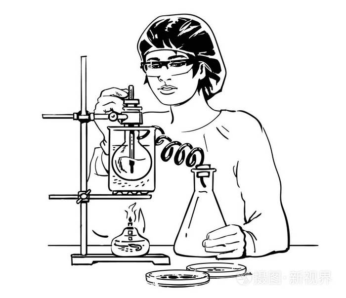 有试管的女科学家.实验室助理在实验室工作.向量