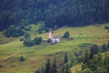 孤独的 svan 塔在山上, 上斯瓦涅季亚, 佐治亚