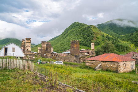 Ushguli欧洲最高的居住的村庄。高加索, 上上斯瓦涅季亚联合国教科文组织世界遗产遗址。格鲁吉亚