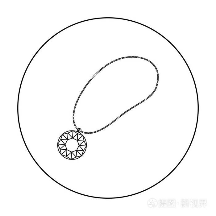 项链与宝石图标在白色背景上孤立的轮廓样式.