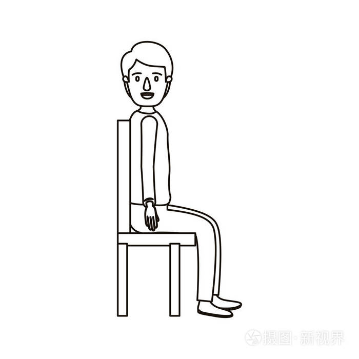剪影卡通全身家伙坐在椅子上,一边看