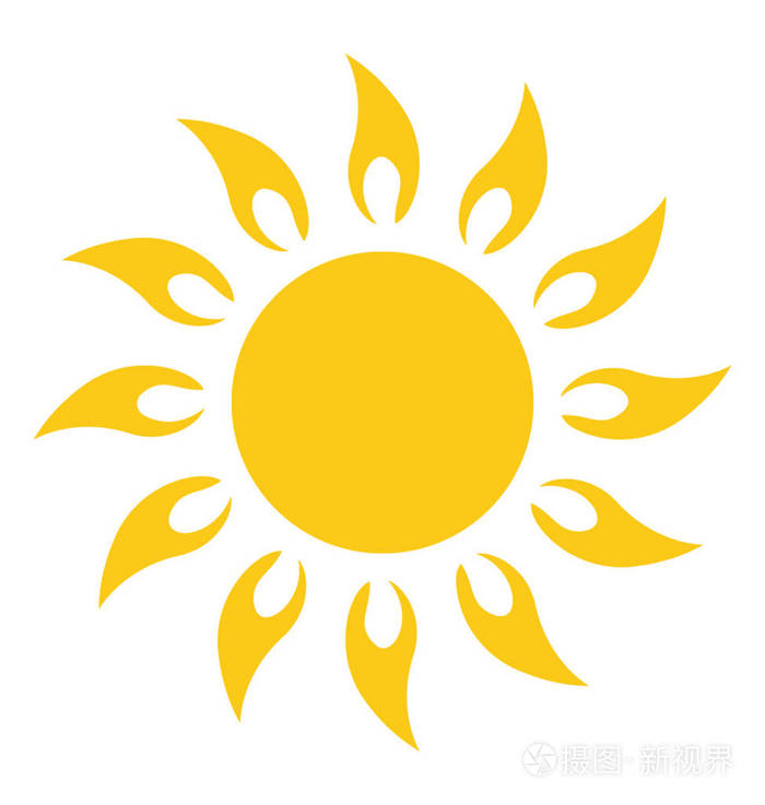 一个卡通形状的明亮的黄色太阳与火像射线, 火太阳