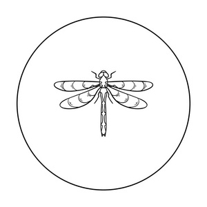 蜻蜓在白色背景上孤立的大纲样式图标。昆虫的符号股票矢量图