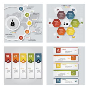 4 设计多彩的演示文稿模板的集合。矢量背景