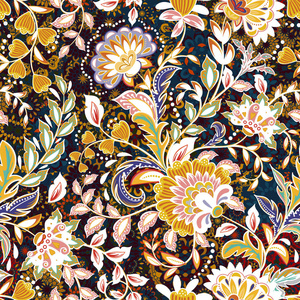 令人难以置信的彩色花卉图案。多彩多姿的明亮花卉背景。在普罗旺斯风格复古无缝模式