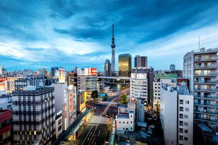 日本多云天空下的浅草城市景观