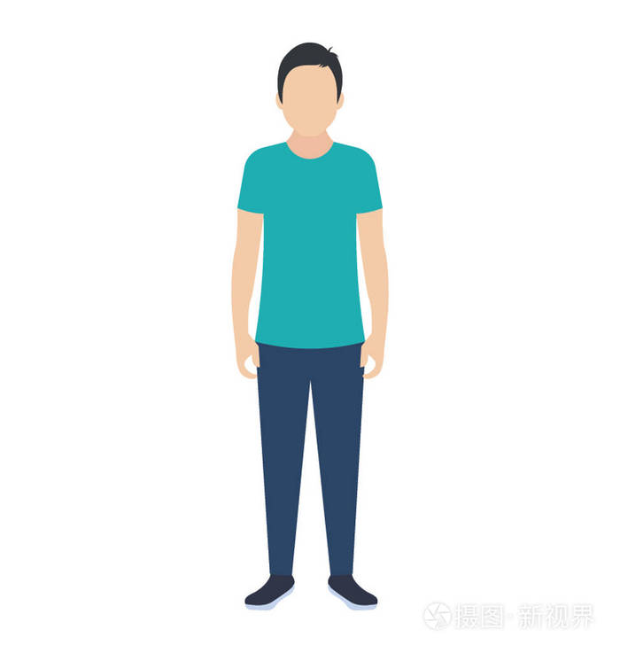 瘦男孩站直穿牛仔裤 t恤是十几岁的男孩