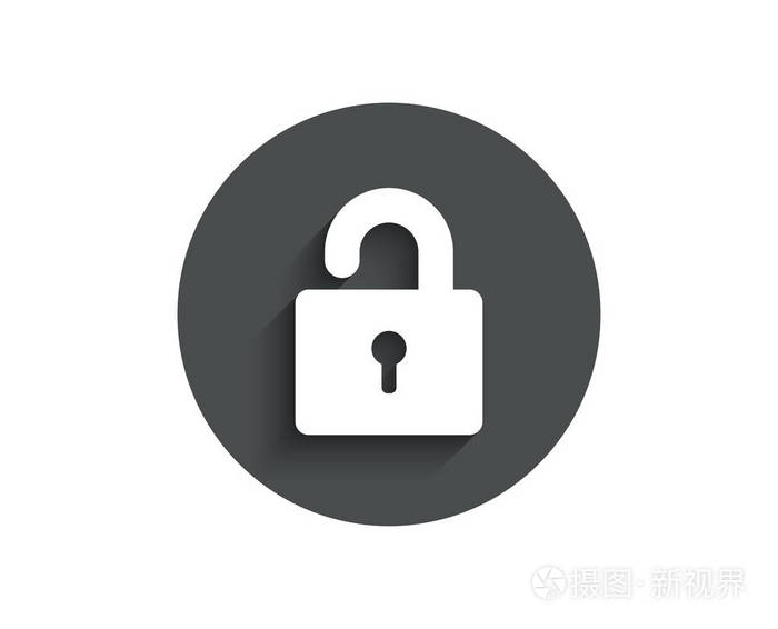 锁定简单图标.私人更衣室标志.密码加密符号.圆圈平面按钮与阴影.向量